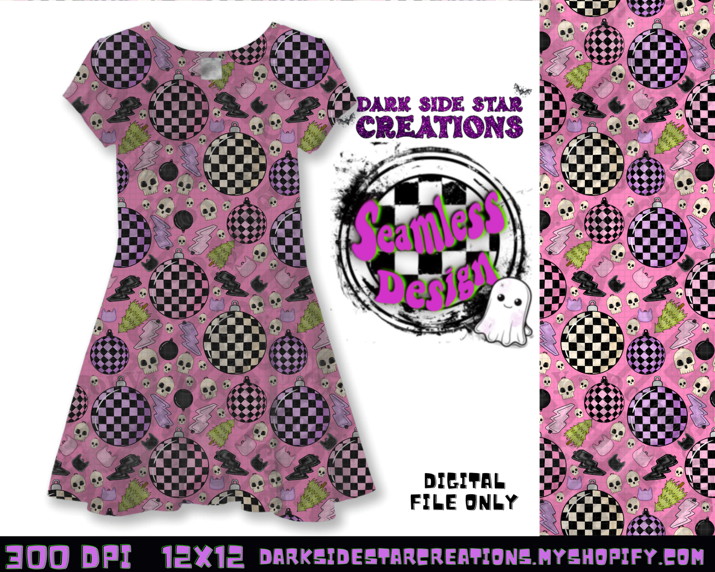 Emo Christmas Seamless Bubblegum Pink Designs PNG | 300 DPI | 12X12 | Seamless | PNG | Digital Files Only ( 3 Sizes Included)