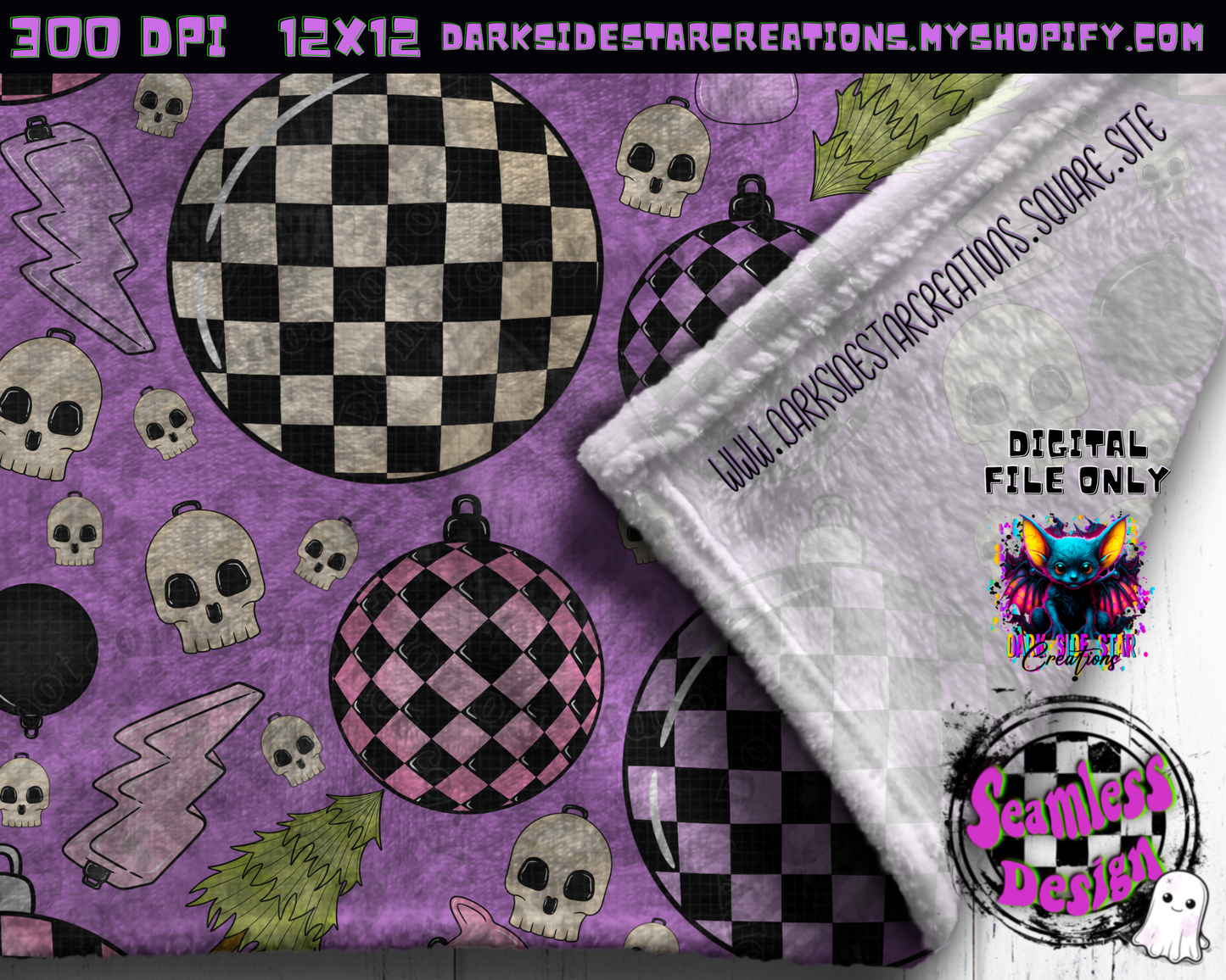 Emo Christmas Seamless Purple Designs PNG | 300 DPI | 12X12 | Seamless | PNG | Digital Files Only ( 3 Sizes Included)