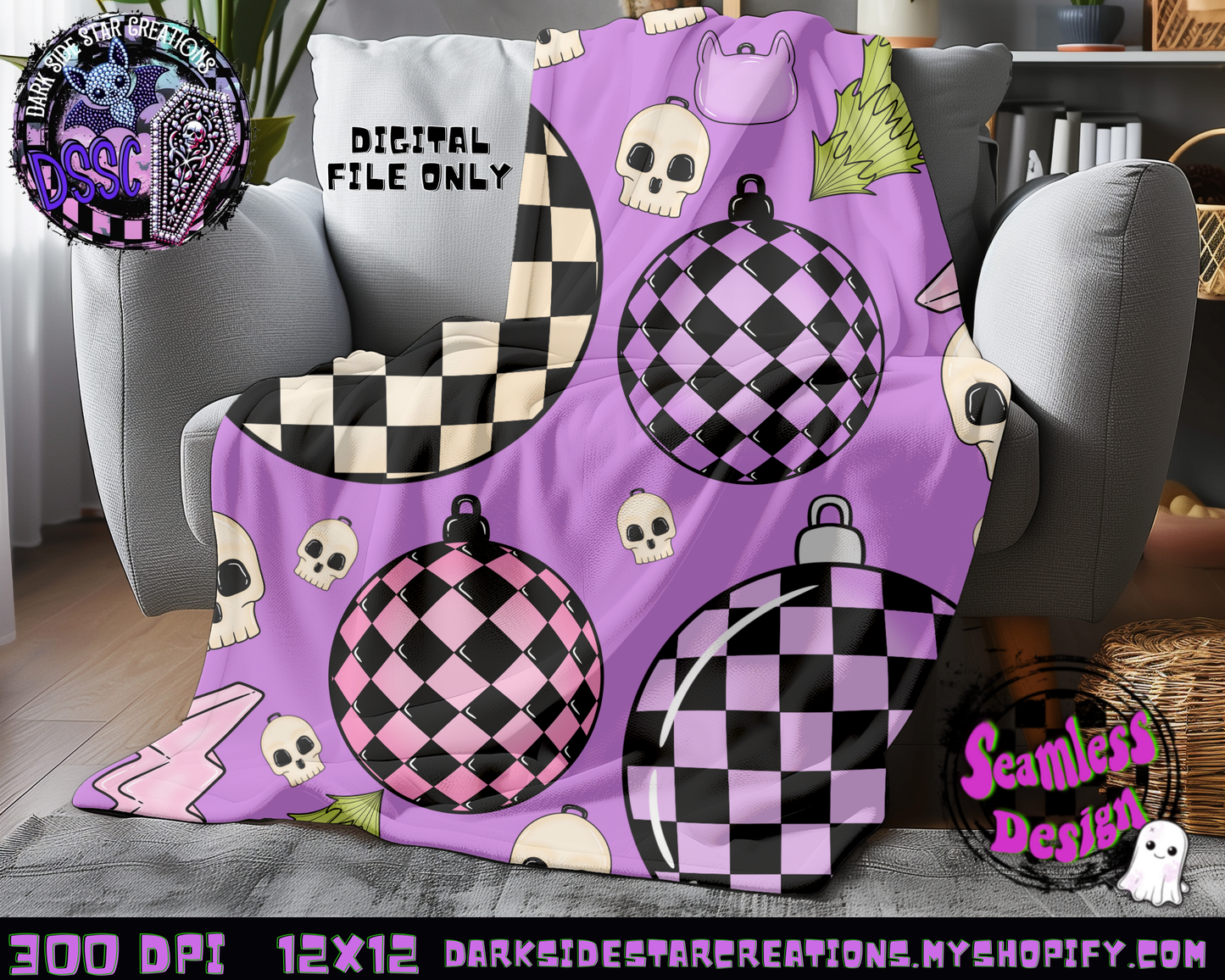 Emo Christmas Seamless Purple Designs PNG | 300 DPI | 12X12 | Seamless | PNG | Digital Files Only ( 3 Sizes Included)