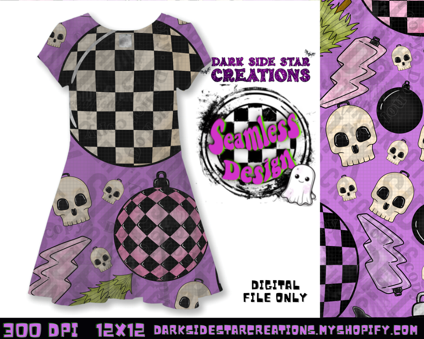 Emo Christmas Seamless Purple Designs PNG | 300 DPI | 12X12 | Seamless | PNG | Digital Files Only ( 3 Sizes Included)
