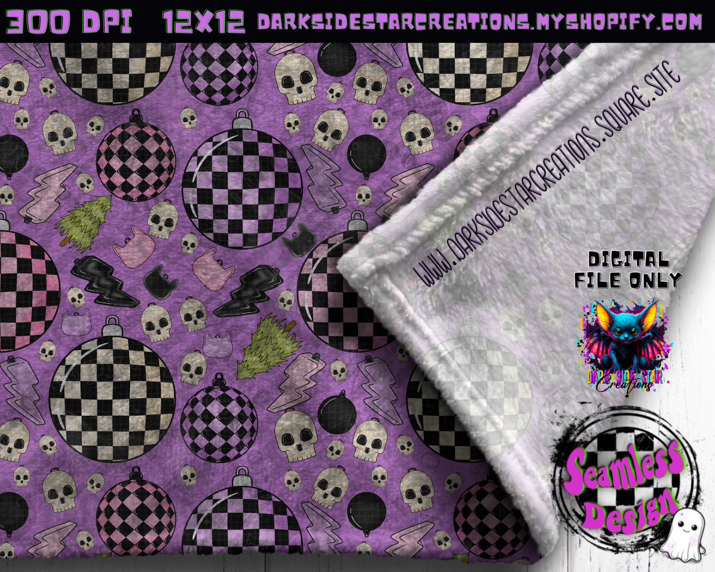 Emo Christmas Seamless Purple Designs PNG | 300 DPI | 12X12 | Seamless | PNG | Digital Files Only ( 3 Sizes Included)