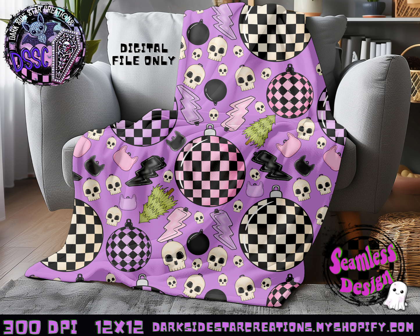 Emo Christmas Seamless Purple Designs PNG | 300 DPI | 12X12 | Seamless | PNG | Digital Files Only ( 3 Sizes Included)