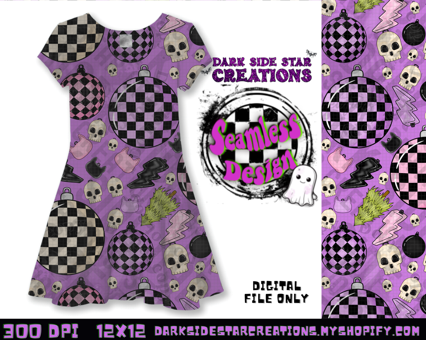 Emo Christmas Seamless Purple Designs PNG | 300 DPI | 12X12 | Seamless | PNG | Digital Files Only ( 3 Sizes Included)