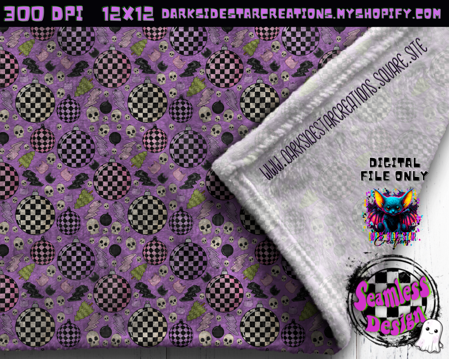 Emo Christmas Seamless Purple Designs PNG | 300 DPI | 12X12 | Seamless | PNG | Digital Files Only ( 3 Sizes Included)