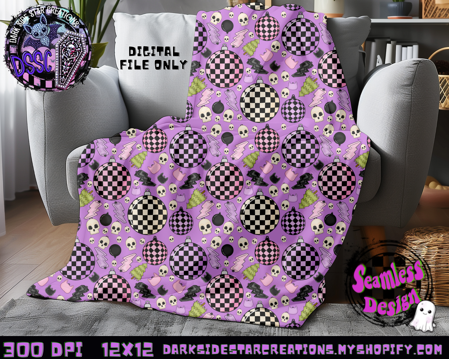 Emo Christmas Seamless Purple Designs PNG | 300 DPI | 12X12 | Seamless | PNG | Digital Files Only ( 3 Sizes Included)