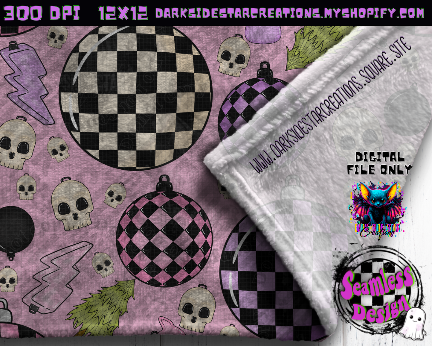 Emo Christmas Seamless Baby Pink Designs PNG | 300 DPI | 12X12 | Seamless | PNG | Digital Files Only ( 3 Sizes Included)