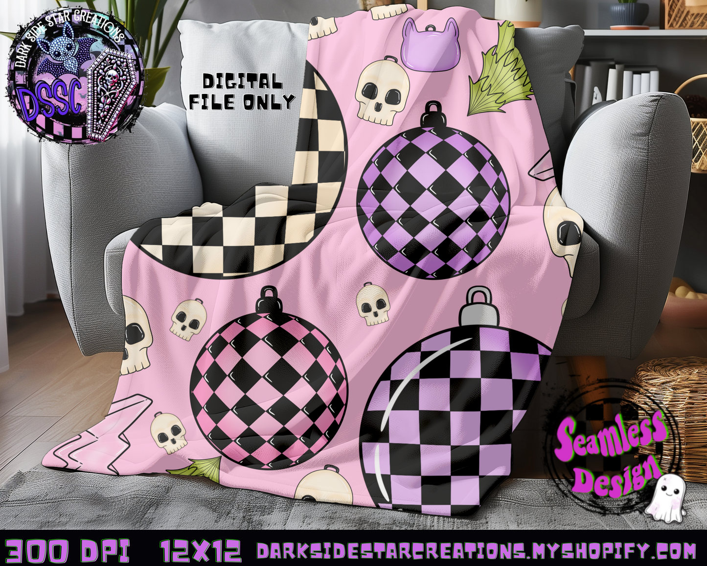 Emo Christmas Seamless Baby Pink Designs PNG | 300 DPI | 12X12 | Seamless | PNG | Digital Files Only ( 3 Sizes Included)