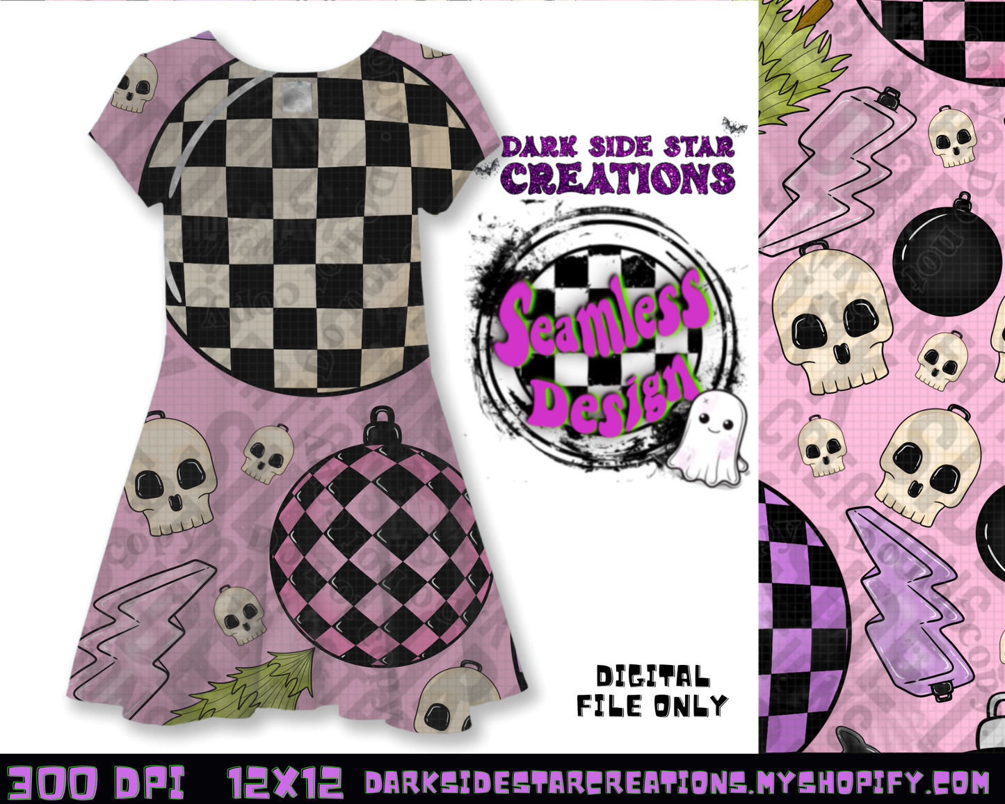 Emo Christmas Seamless Baby Pink Designs PNG | 300 DPI | 12X12 | Seamless | PNG | Digital Files Only ( 3 Sizes Included)