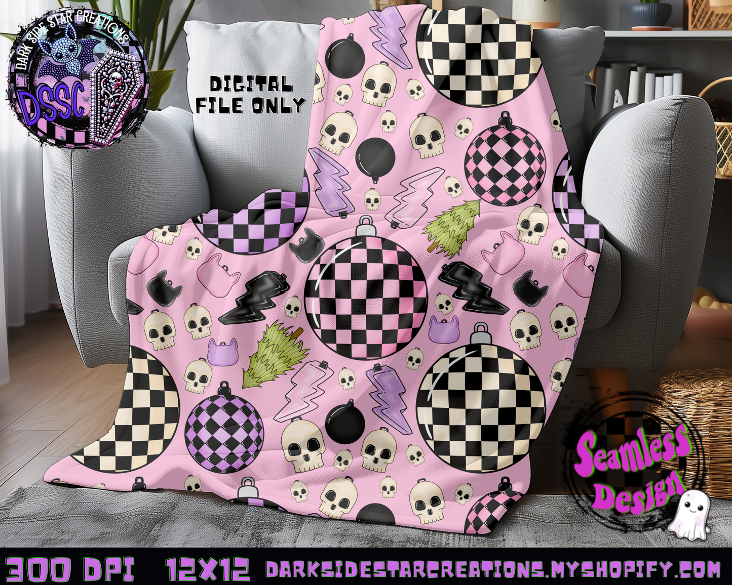 Emo Christmas Seamless Baby Pink Designs PNG | 300 DPI | 12X12 | Seamless | PNG | Digital Files Only ( 3 Sizes Included)