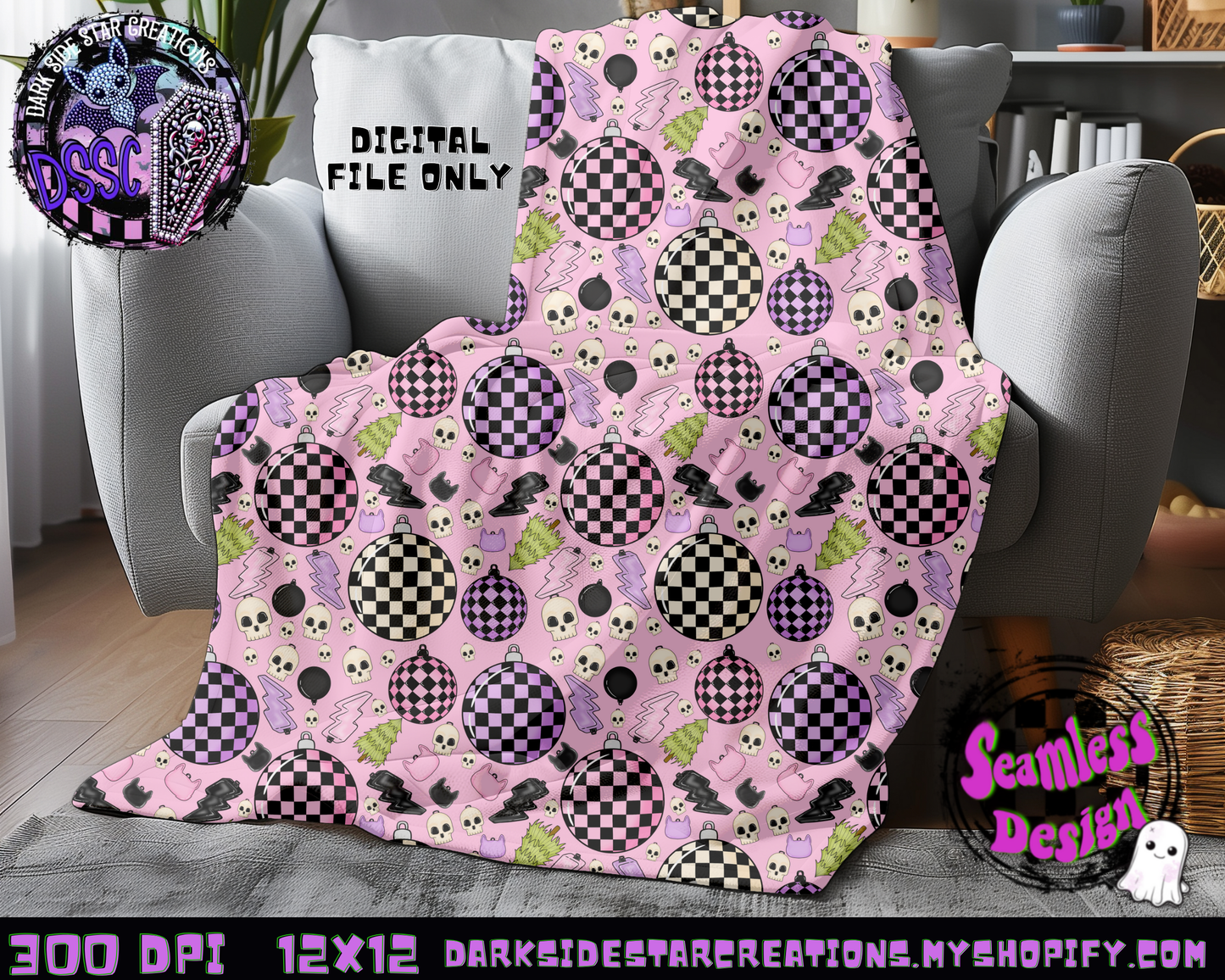 Emo Christmas Seamless Baby Pink Designs PNG | 300 DPI | 12X12 | Seamless | PNG | Digital Files Only ( 3 Sizes Included)