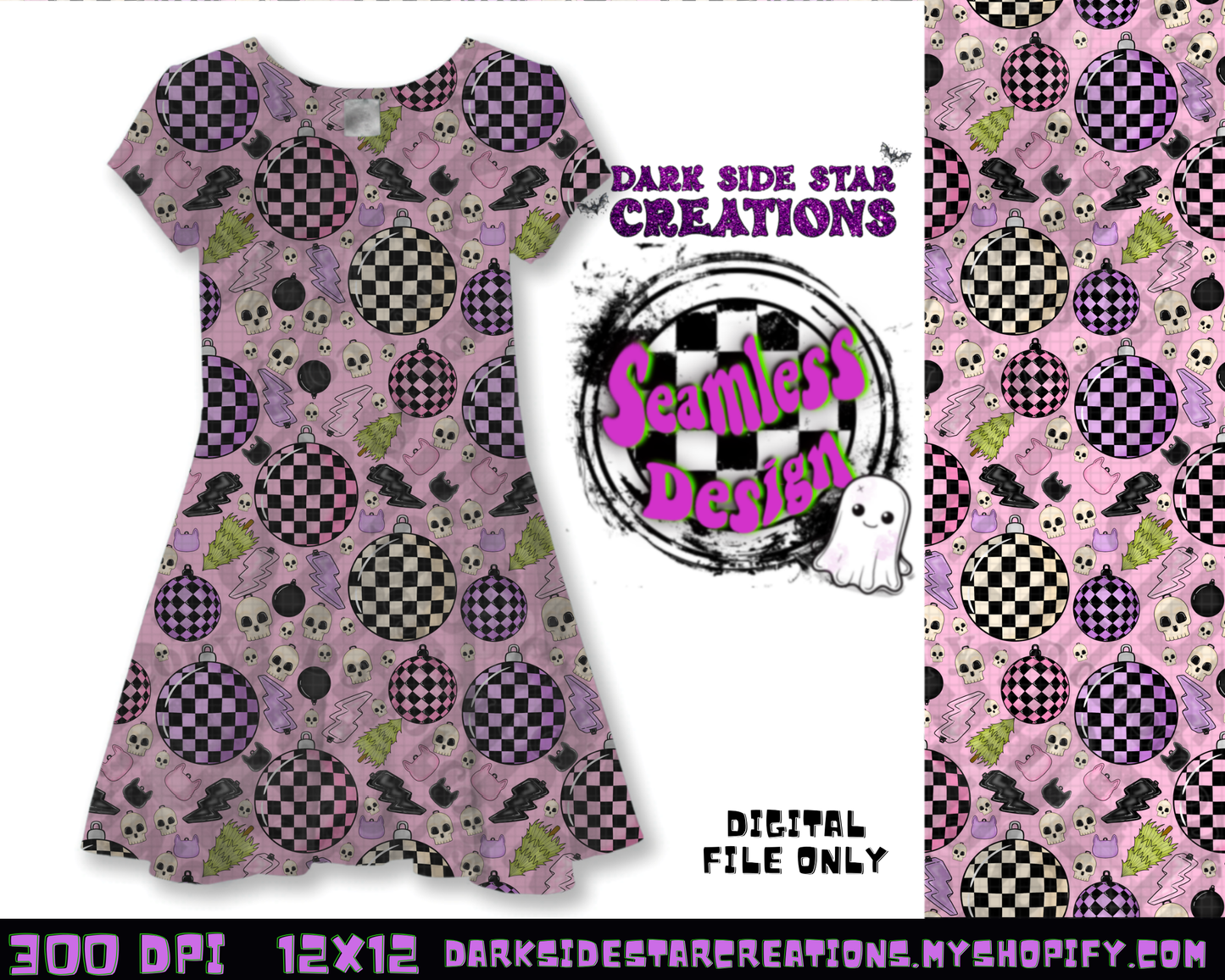 Emo Christmas Seamless Baby Pink Designs PNG | 300 DPI | 12X12 | Seamless | PNG | Digital Files Only ( 3 Sizes Included)