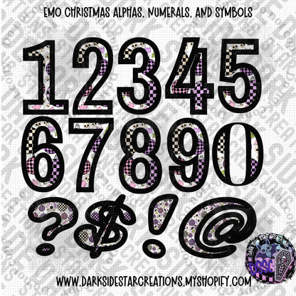 Emo Christmas Alpha, Numeral, And Symbol Set | 300 DPI | Transparent PNG | Alpha Set | Number Set |  A-Z Included | Uppercase | Lowercase | 0-9 Included | Symbols |(68 Included)