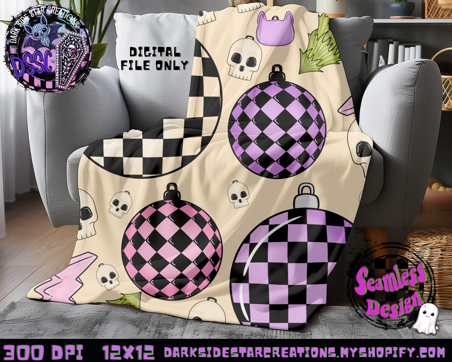 Emo Christmas Seamless Cream Designs PNG | 300 DPI | 12X12 | Seamless | PNG | Digital Files Only ( 3 Sizes Included)