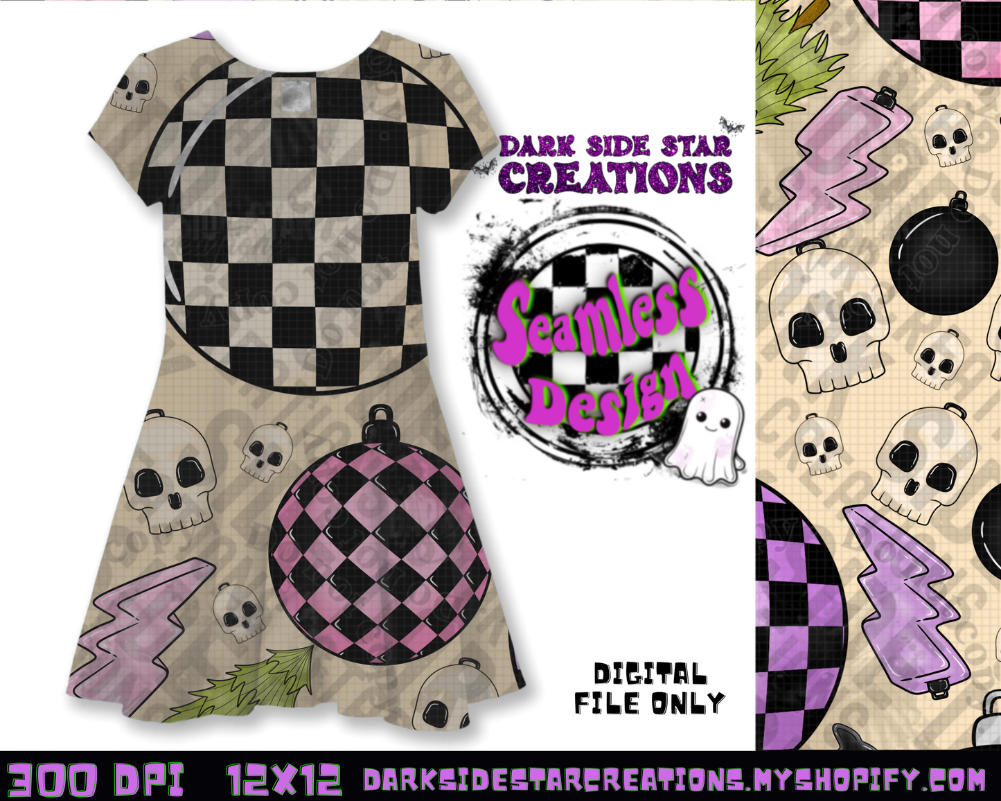 Emo Christmas Seamless Cream Designs PNG | 300 DPI | 12X12 | Seamless | PNG | Digital Files Only ( 3 Sizes Included)