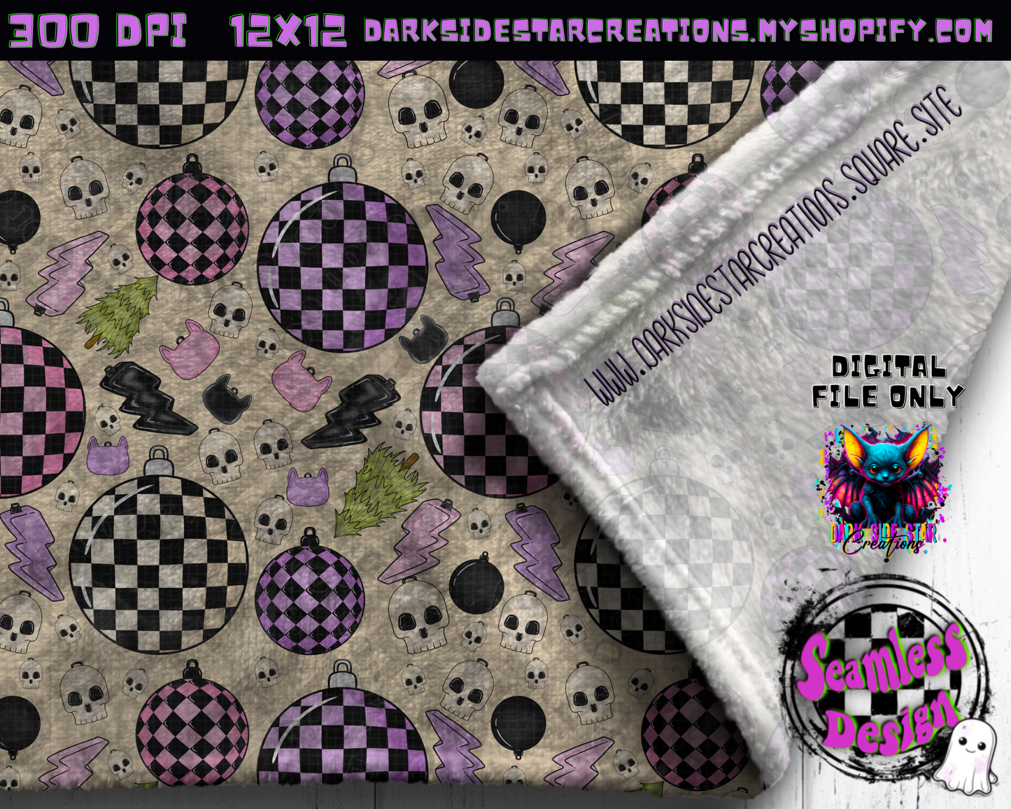 Emo Christmas Seamless Cream Designs PNG | 300 DPI | 12X12 | Seamless | PNG | Digital Files Only ( 3 Sizes Included)