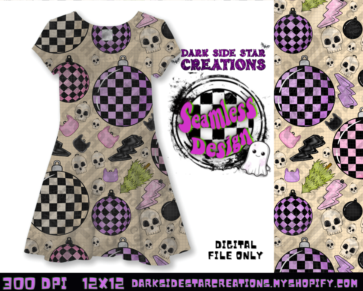 Emo Christmas Seamless Cream Designs PNG | 300 DPI | 12X12 | Seamless | PNG | Digital Files Only ( 3 Sizes Included)
