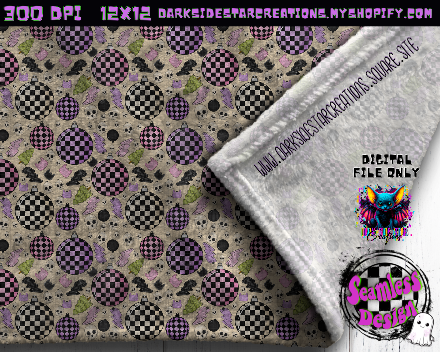 Emo Christmas Seamless Cream Designs PNG | 300 DPI | 12X12 | Seamless | PNG | Digital Files Only ( 3 Sizes Included)