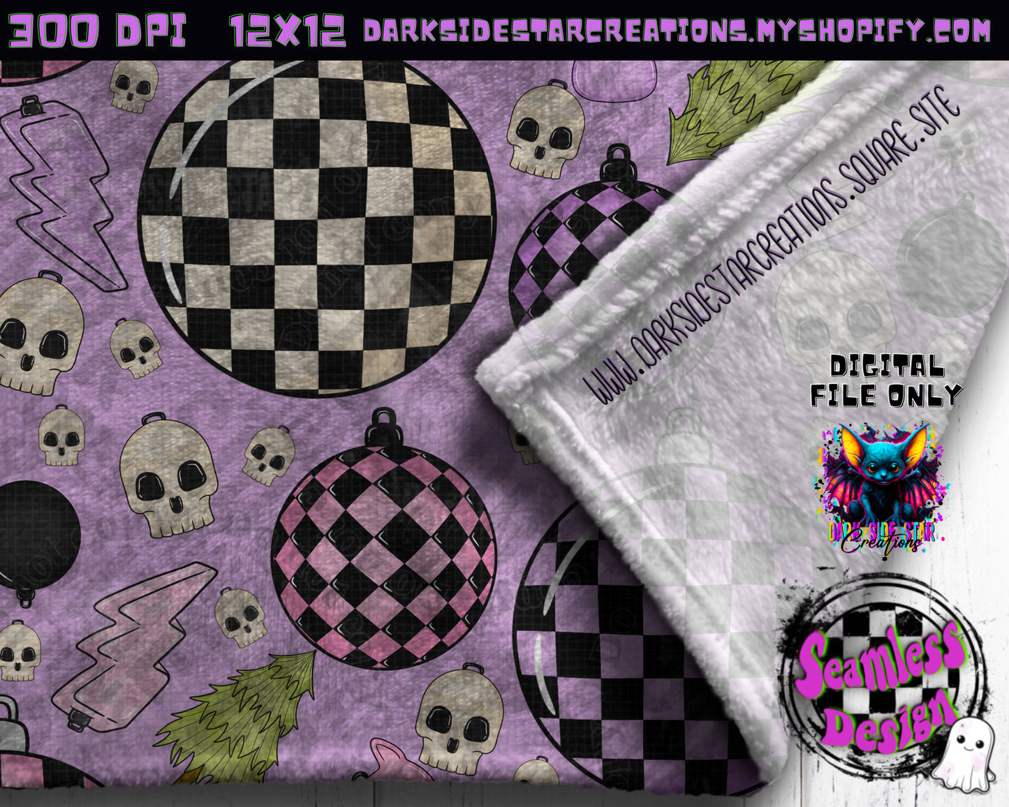 Emo Christmas Seamless Lavender Designs PNG | 300 DPI | 12X12 | Seamless | PNG | Digital Files Only ( 3 Sizes Included)
