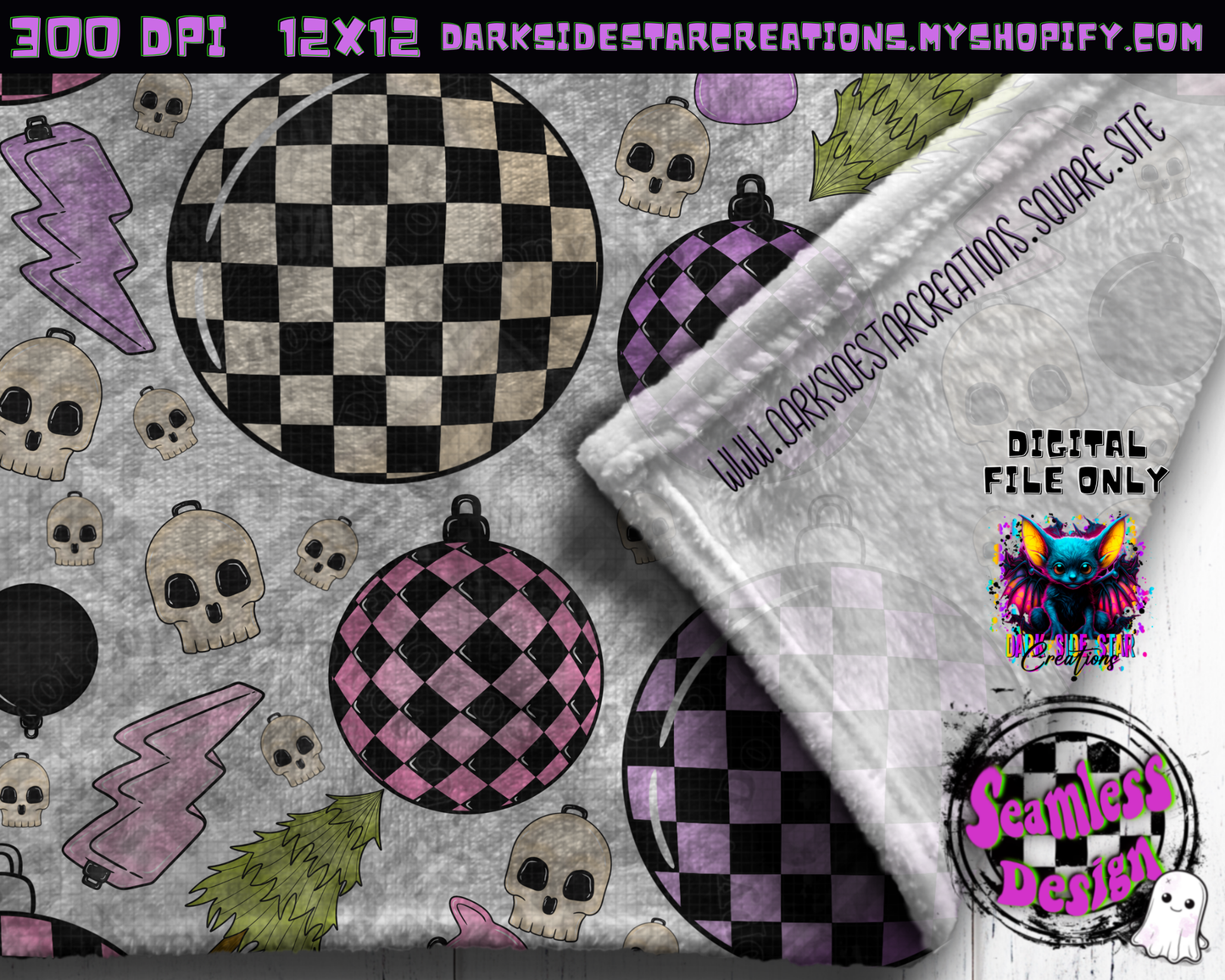 Emo Christmas Seamless White Designs PNG | 300 DPI | 12X12 | Seamless | PNG | Digital Files Only ( 3 Sizes Included)