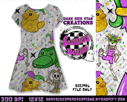 Skellie Mardi Gras Transparent Seamless Design PNG | 300 DPI | 12X12 | Seamless | PNG | Digital Files Only (1)