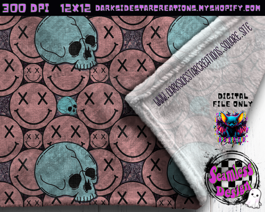 Happy Skull Seamless Design Peach Ice PNG | 300 DPI | 12X12 | Seamless | PNG | Digital Files Only (3 Sizes Included)