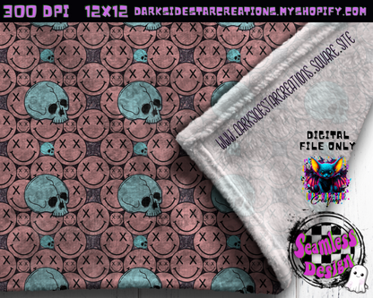 Happy Skull Seamless Design Peach Ice PNG | 300 DPI | 12X12 | Seamless | PNG | Digital Files Only (3 Sizes Included)