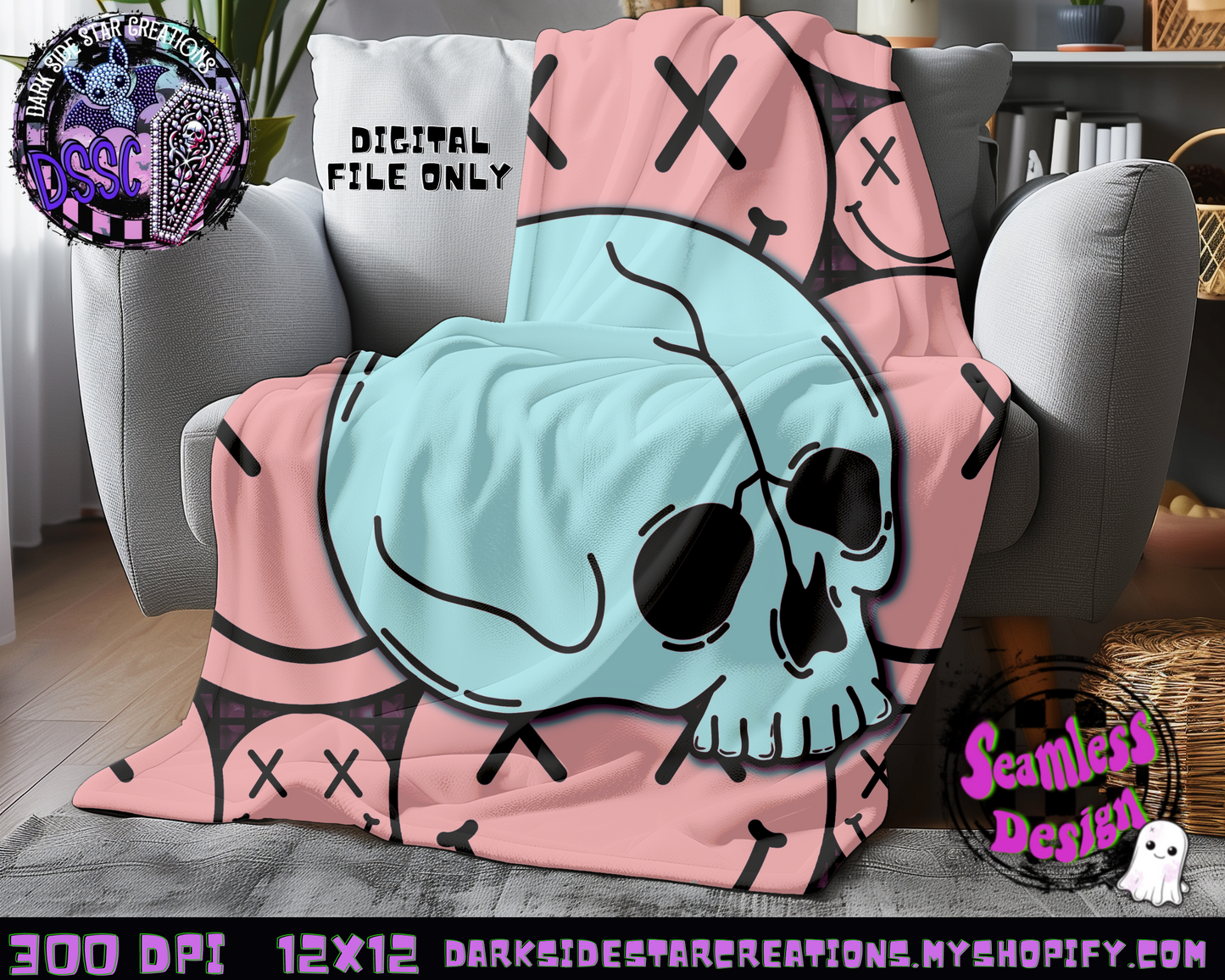 Happy Skull Seamless Design Peach Ice PNG | 300 DPI | 12X12 | Seamless | PNG | Digital Files Only (3 Sizes Included)