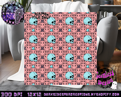 Happy Skull Seamless Design Peach Ice PNG | 300 DPI | 12X12 | Seamless | PNG | Digital Files Only (3 Sizes Included)