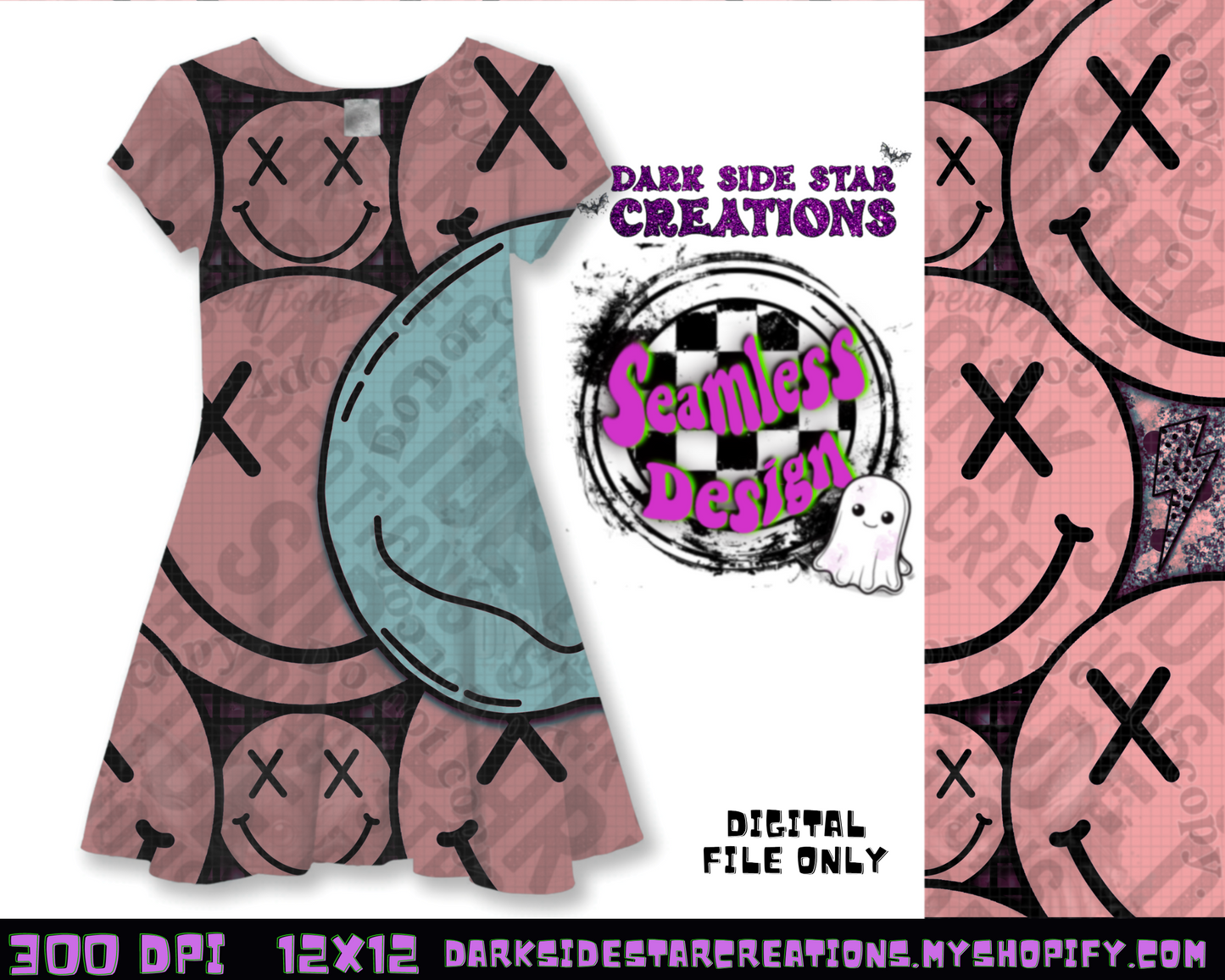 Happy Skull Seamless Design Peach Ice PNG | 300 DPI | 12X12 | Seamless | PNG | Digital Files Only (3 Sizes Included)