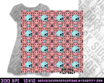 Happy Skull Seamless Design Peach Ice PNG | 300 DPI | 12X12 | Seamless | PNG | Digital Files Only (3 Sizes Included)