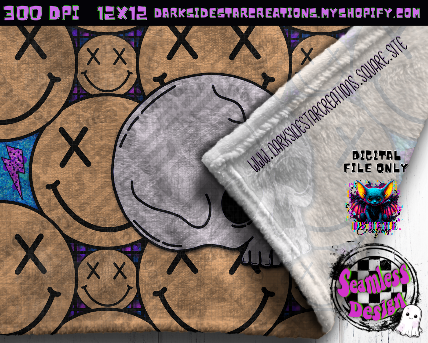Happy Skull Seamless Design Peachy PNG | 300 DPI | 12X12 | Seamless | PNG | Digital Files Only (3 Sizes Included)