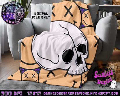 Happy Skull Seamless Design Peachy PNG | 300 DPI | 12X12 | Seamless | PNG | Digital Files Only (3 Sizes Included)