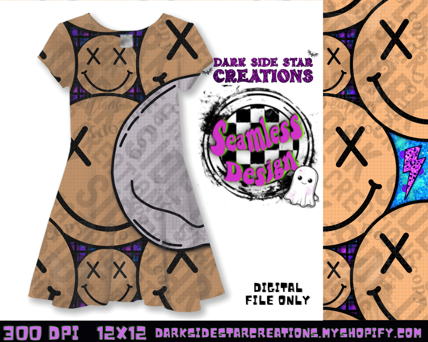 Happy Skull Seamless Design Peachy PNG | 300 DPI | 12X12 | Seamless | PNG | Digital Files Only (3 Sizes Included)