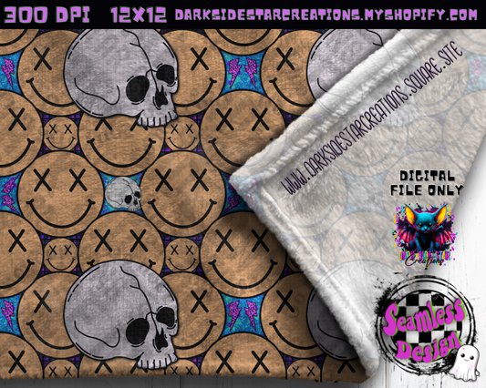 Happy Skull Seamless Design Peachy PNG | 300 DPI | 12X12 | Seamless | PNG | Digital Files Only (3 Sizes Included)