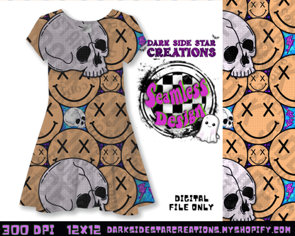Happy Skull Seamless Design Peachy PNG | 300 DPI | 12X12 | Seamless | PNG | Digital Files Only (3 Sizes Included)