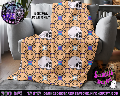 Happy Skull Seamless Design Peachy PNG | 300 DPI | 12X12 | Seamless | PNG | Digital Files Only (3 Sizes Included)
