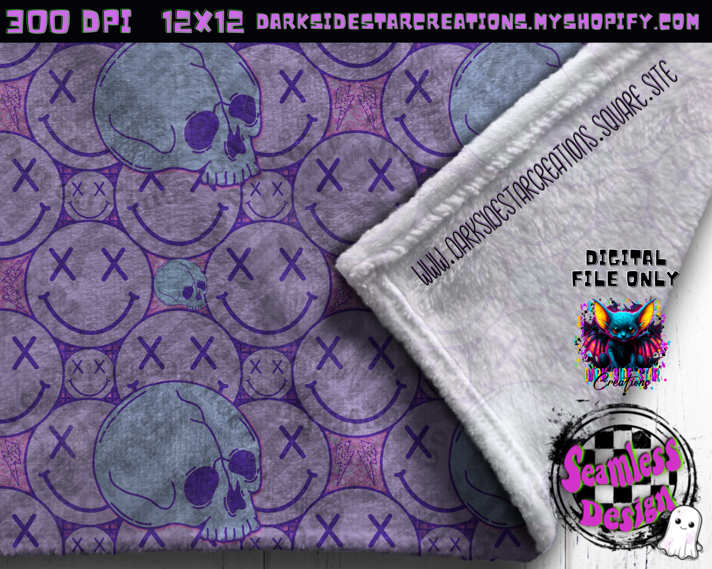 Happy Skull Seamless Design Pink Ice PNG | 300 DPI | 12X12 | Seamless | PNG | Digital Files Only (3 Sizes Included)