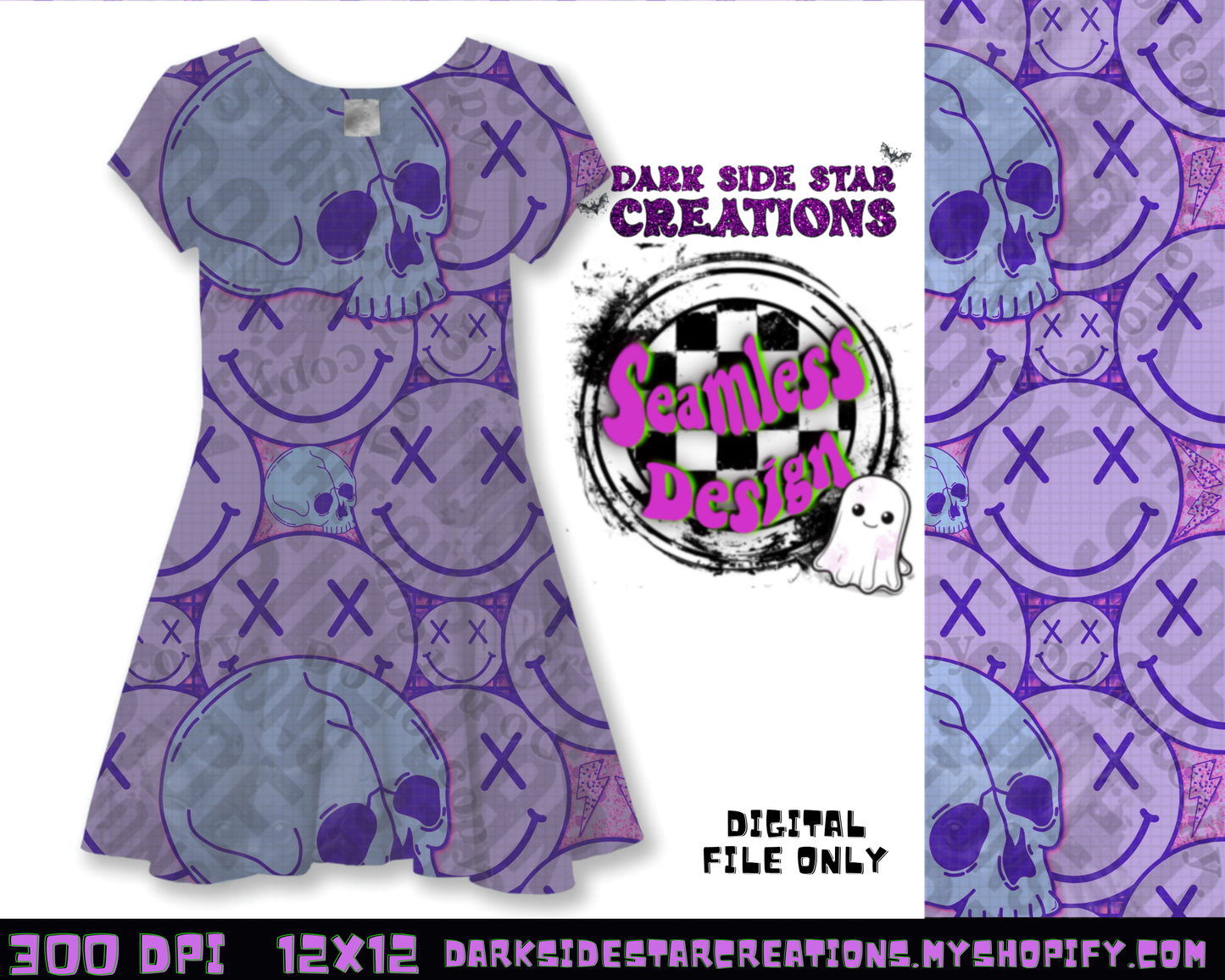 Happy Skull Seamless Design Pink Ice PNG | 300 DPI | 12X12 | Seamless | PNG | Digital Files Only (3 Sizes Included)