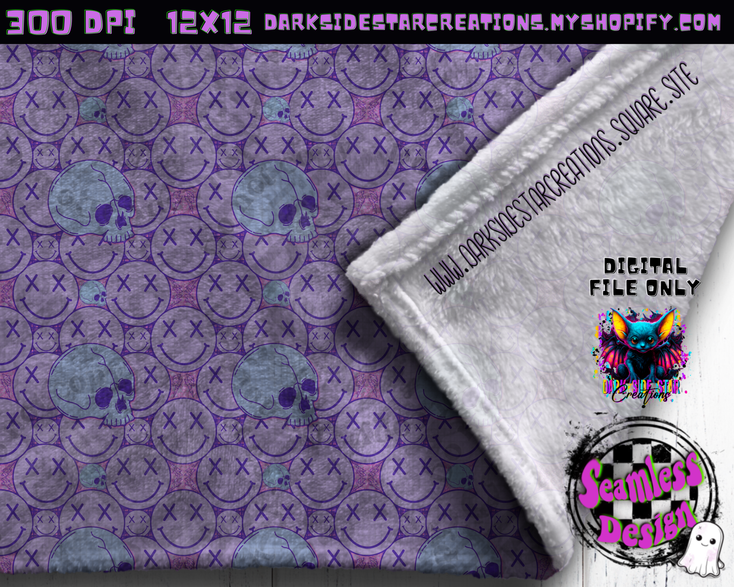 Happy Skull Seamless Design Pink Ice PNG | 300 DPI | 12X12 | Seamless | PNG | Digital Files Only (3 Sizes Included)