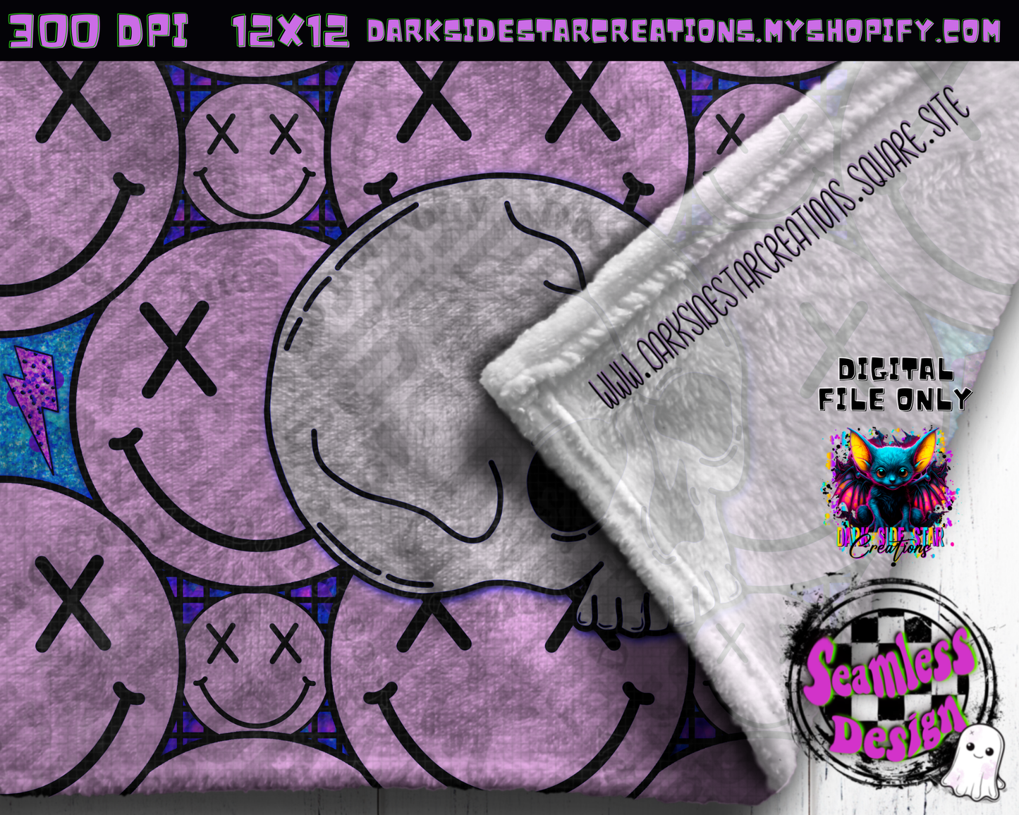 Happy Skull Seamless Design Purpy Pink PNG | 300 DPI | 12X12 | Seamless | PNG | Digital Files Only (3 Sizes Included)