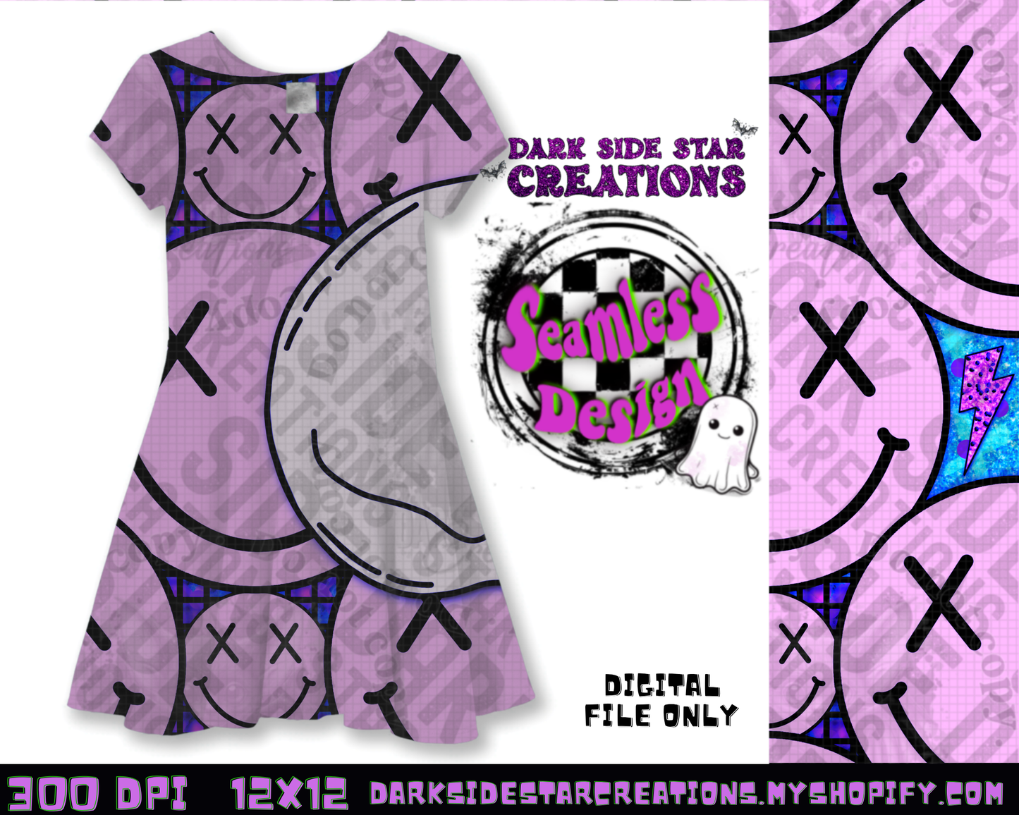 Happy Skull Seamless Design Purpy Pink PNG | 300 DPI | 12X12 | Seamless | PNG | Digital Files Only (3 Sizes Included)