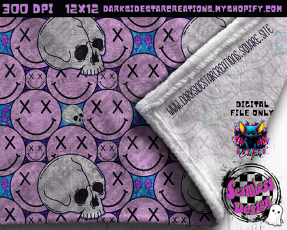 Happy Skull Seamless Design Purpy Pink PNG | 300 DPI | 12X12 | Seamless | PNG | Digital Files Only (3 Sizes Included)