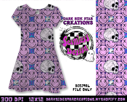 Happy Skull Seamless Design Purpy Pink PNG | 300 DPI | 12X12 | Seamless | PNG | Digital Files Only (3 Sizes Included)