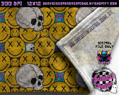 Happy Skull Seamless Design PNG | 300 DPI | 12X12 | Seamless | PNG | Digital Files Only (3 Sizes Included)