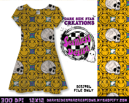 Happy Skull Seamless Design PNG | 300 DPI | 12X12 | Seamless | PNG | Digital Files Only (3 Sizes Included)