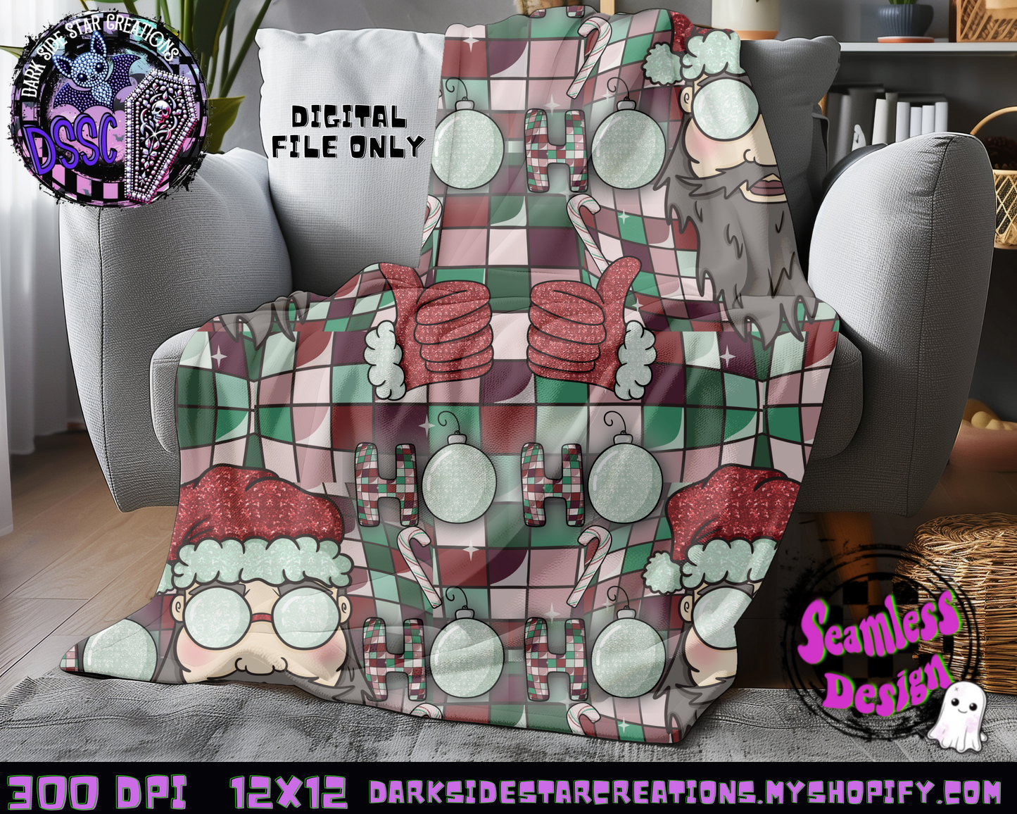 Ho Ho Ho Santa Seamless Design PNG | 300 DPI | 12X12 | Seamless | PNG | Digital Files Only (3 Sizes Included)