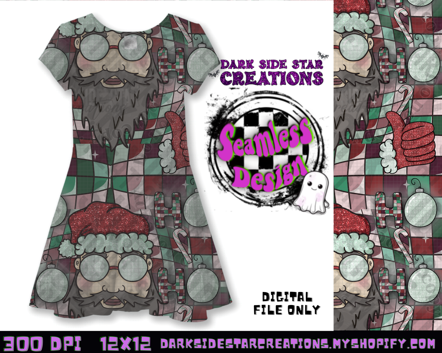 Ho Ho Ho Santa Seamless Design PNG | 300 DPI | 12X12 | Seamless | PNG | Digital Files Only (3 Sizes Included)