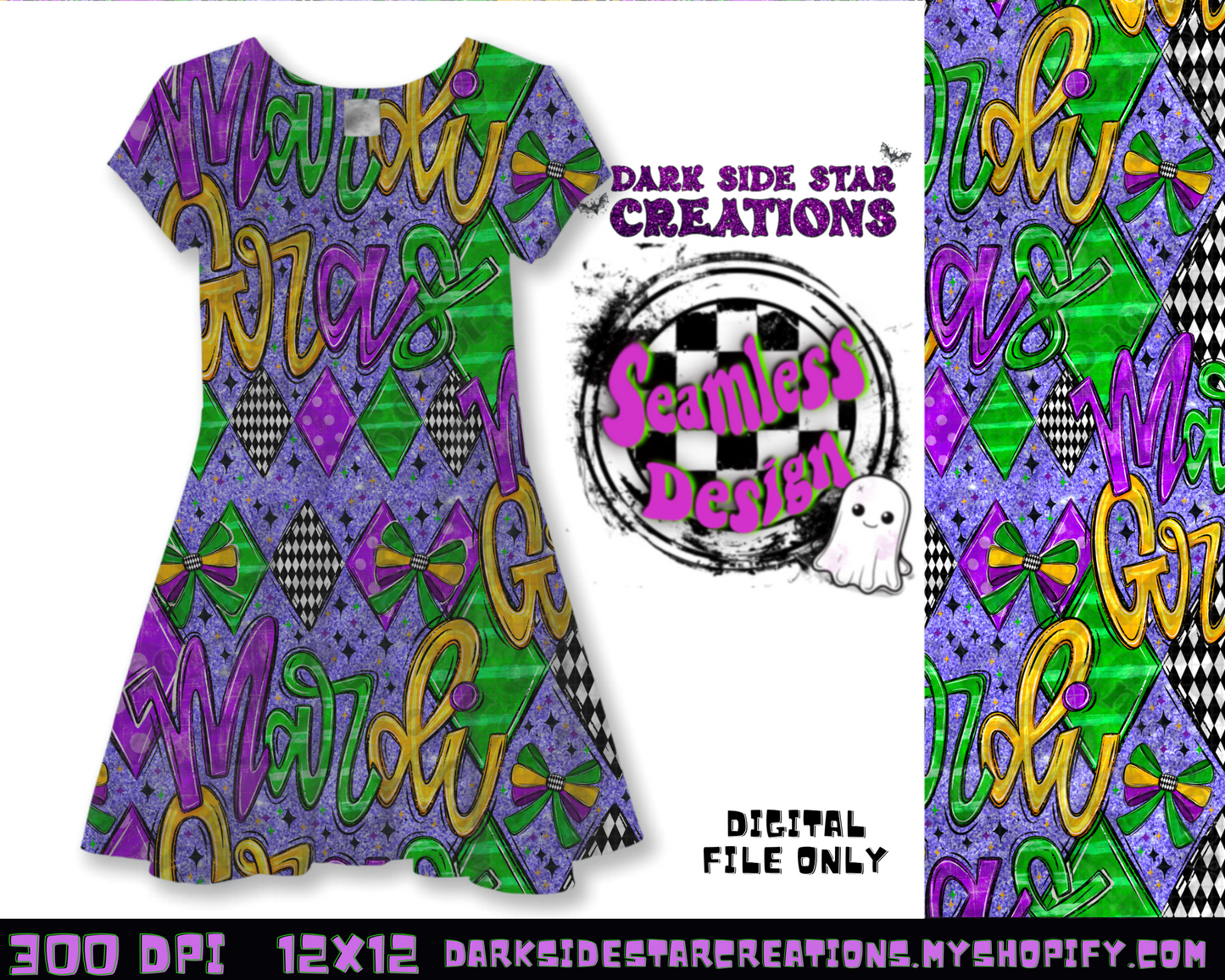 Mardi Gras Seamless Design PNG | 300 DPI | 12X12 | Seamless | PNG | Digital Files Only (1)