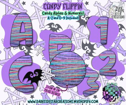 Candy Flippin Candy Alpha/Numeral Set | 300 DPI | Transparent PNG | Alpha Numeral Set| A-Z Included | Uppercase | 0-9 Included | (36 Included)
