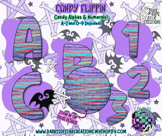 Candy Flippin Candy Alpha/Numeral Set | 300 DPI | Transparent PNG | Alpha Numeral Set| A-Z Included | Uppercase | 0-9 Included | (36 Included)